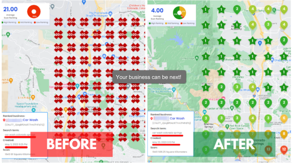Local map ranking before and after Google Business Profile optimization
